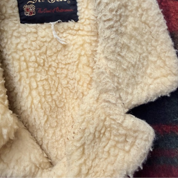 Vintage 60s Rancher Cabincore Red Plaid Wool Chore Jacket Coat Sherpa Shearling - Picture 7 of 10